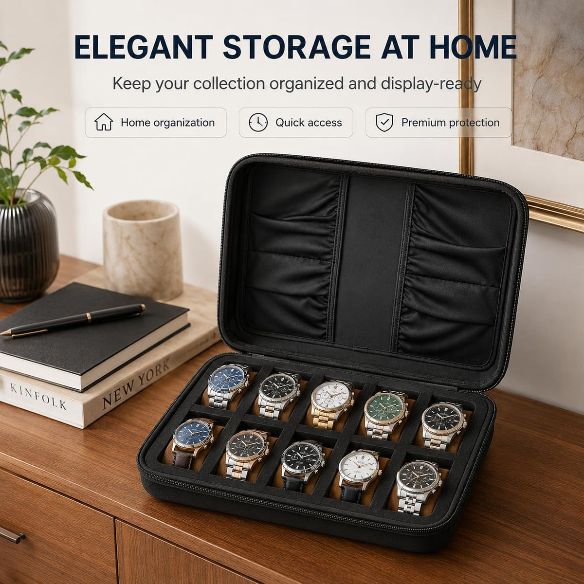 10 Slot Watch Case for Men Women, Portable Travel Watch Organizer