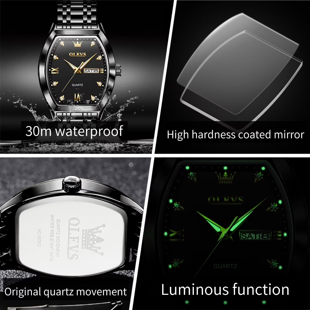 Mens Watches Square Business Dress Analog Quartz Date Luxury Watches for Men Dress Casual Stainless Steel Waterproof Luminous Mens Wrist Watches Gifts Reloj Para Hombre Plated Golden/Black Dial