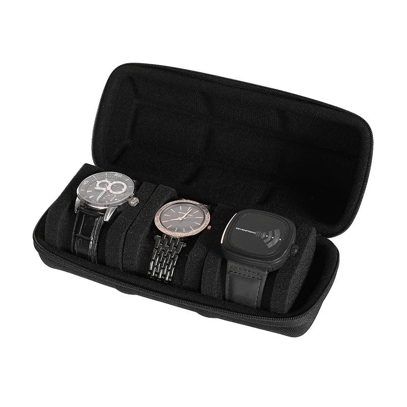 2/3/5 Slots Watch Travel Case,Hard Watch Roll, Travel Watch Organizer Case with Form-Fitting Pillow, Red Microfiber Lining