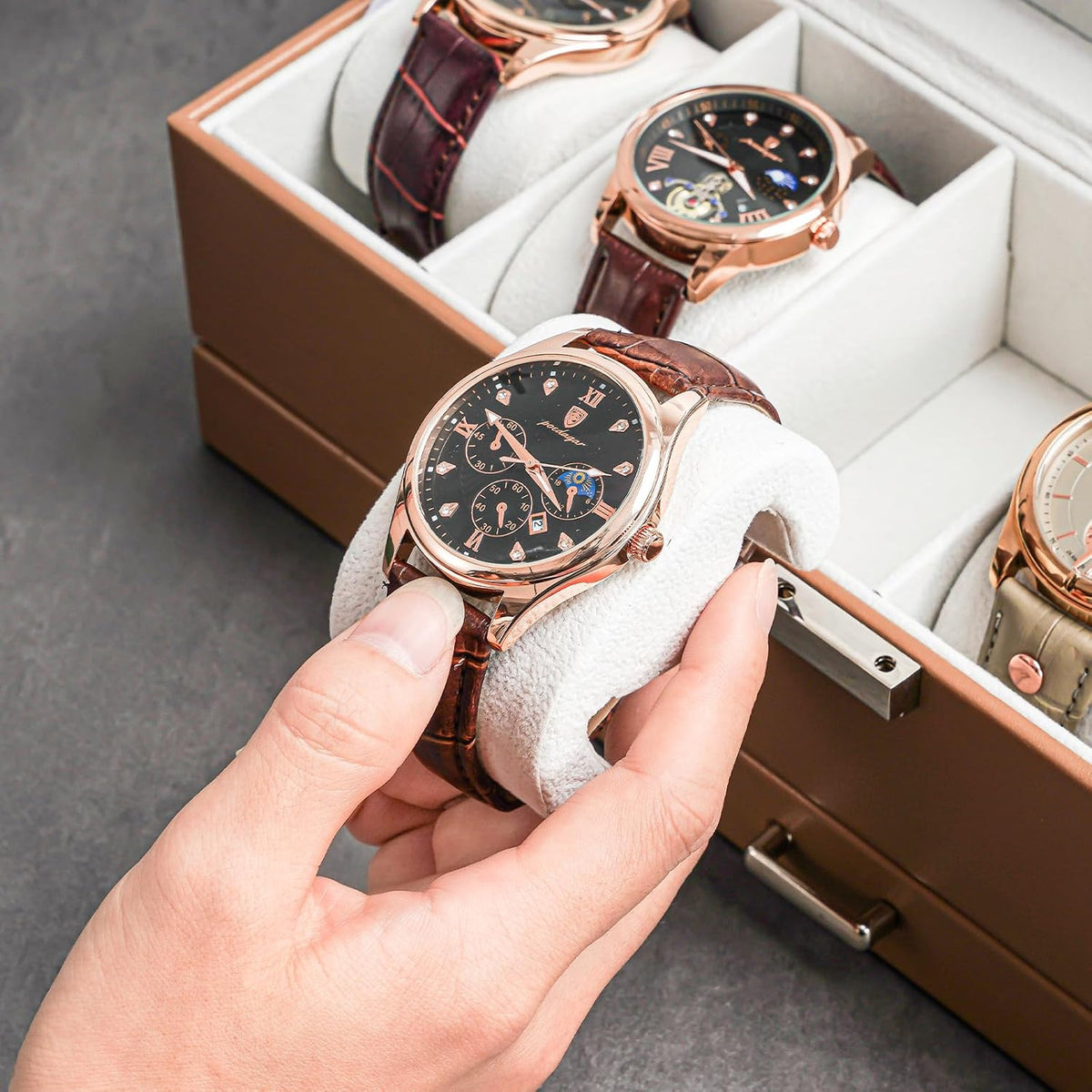 Watch Box, 6 Slot Watch Display Case with Drawer -Khaki