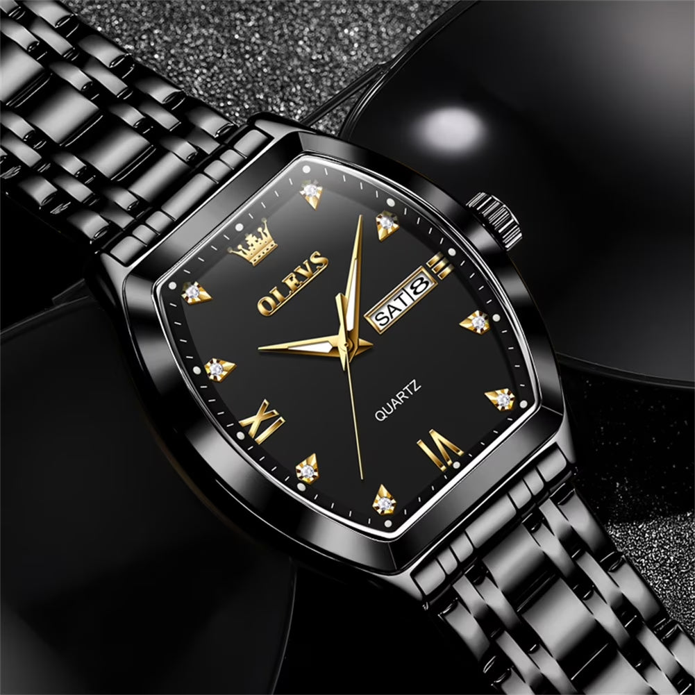Mens Watches Square Business Dress Analog Quartz Date Luxury Watches for Men Dress Casual Stainless Steel Waterproof Luminous Mens Wrist Watches Gifts Reloj Para Hombre Plated Golden/Black Dial