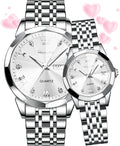 Couple Watch His and Her Set Watches Business Analog Quartz Men and Women Watches Stainless Steel Waterproof Luminous Date Wrist Watch