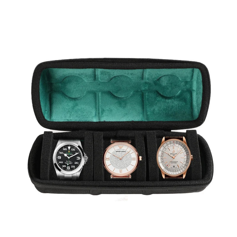 2/3/5 Slots Watch Travel Case,Hard Watch Roll, Travel Watch Organizer Case with Form-Fitting Pillow, Red Microfiber Lining