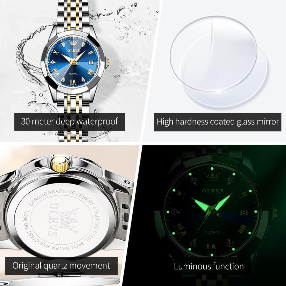 Couple Watch His and Her Set Watches Business Analog Quartz Men and Women Watches Stainless Steel Waterproof Luminous Date Wrist Watch