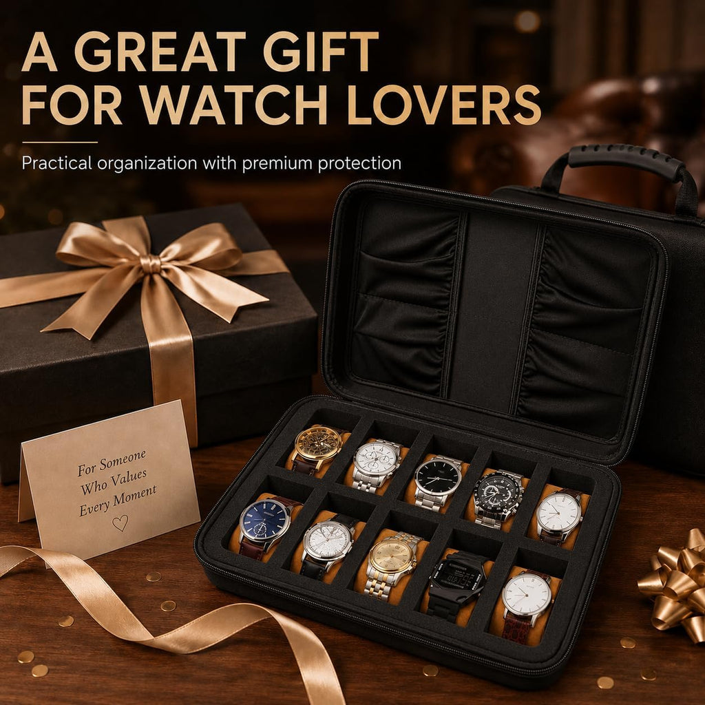 10 Slot Watch Case for Men Women, Portable Travel Watch Organizer