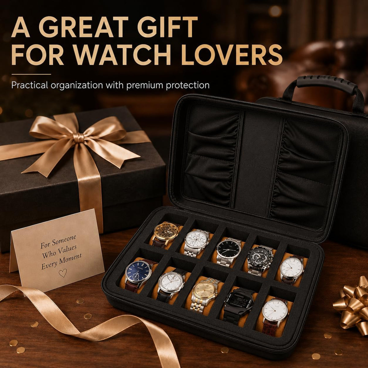 10 Slot Watch Case for Men Women, Portable Travel Watch Organizer