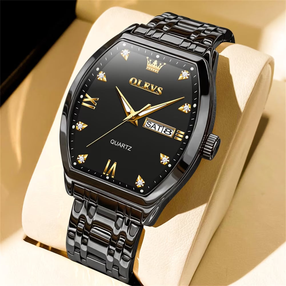 Mens Watches Square Business Dress Analog Quartz Date Luxury Watches for Men Dress Casual Stainless Steel Waterproof Luminous Mens Wrist Watches Gifts Reloj Para Hombre Plated Golden/Black Dial