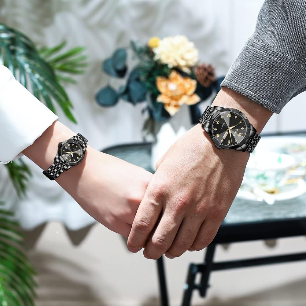 Couple Watch His and Her Set Watches Business Analog Quartz Men and Women Watches Stainless Steel Waterproof Luminous Date Wrist Watch