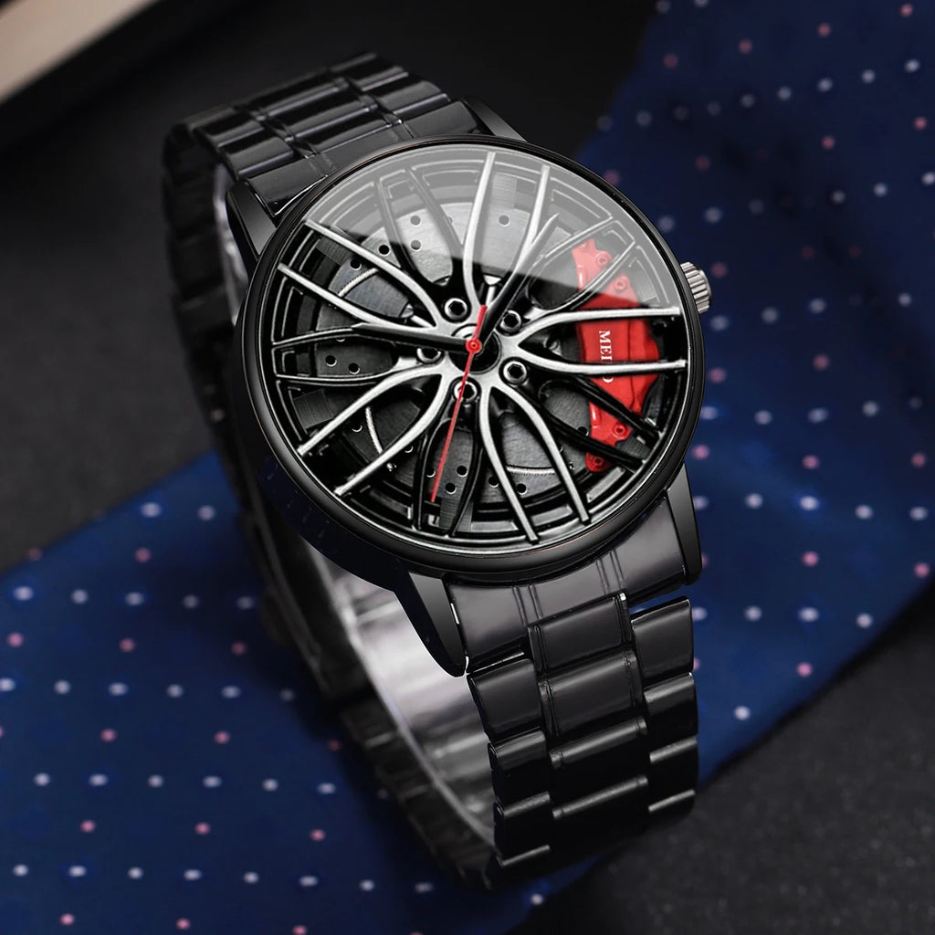 Fashion Men Sports Watches 3D Car Wheel Stainless Steel Band Wrist Watch Men'S Quartz Watch Men'S Watches