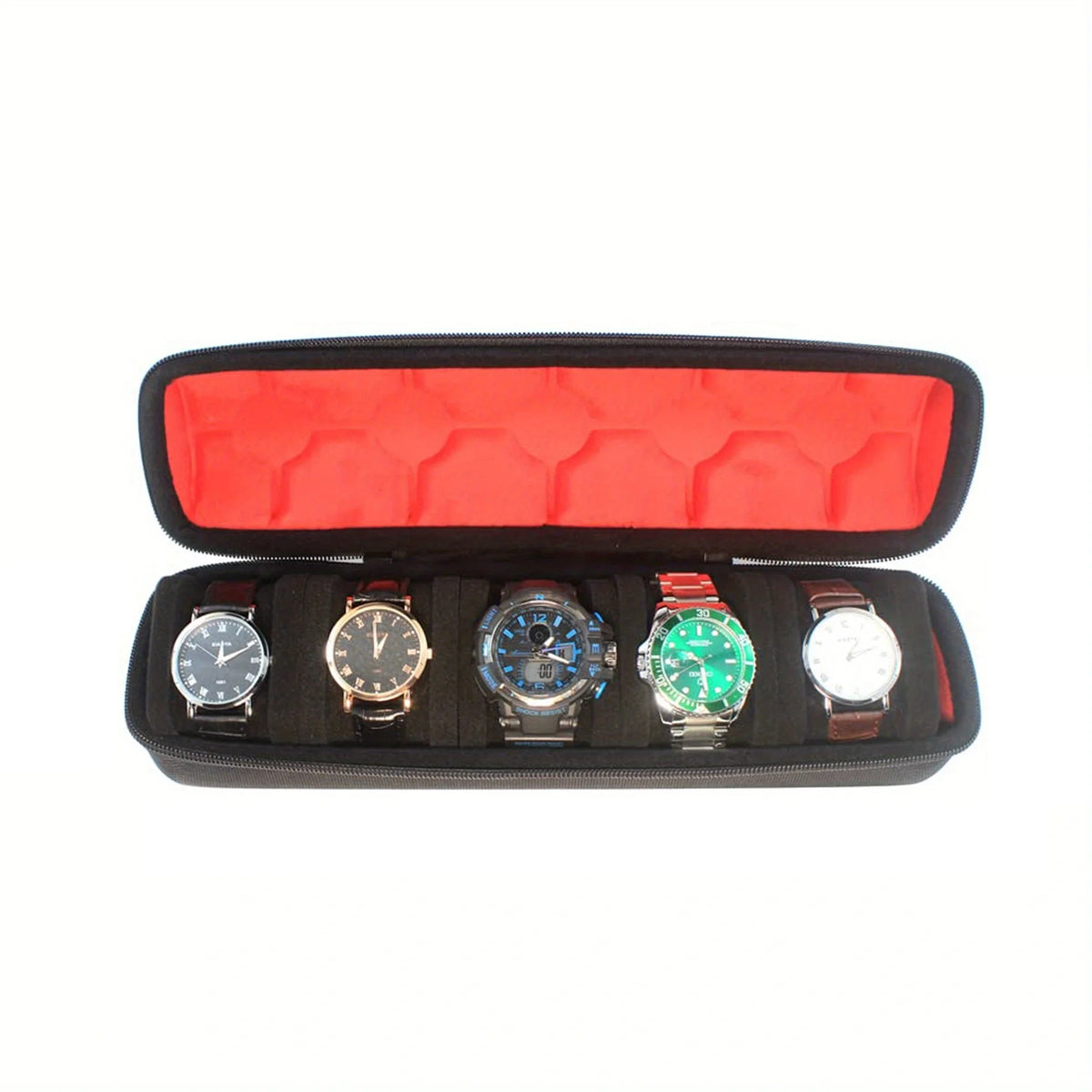 2/3/5 Slots Watch Travel Case,Hard Watch Roll, Travel Watch Organizer Case with Form-Fitting Pillow, Red Microfiber Lining