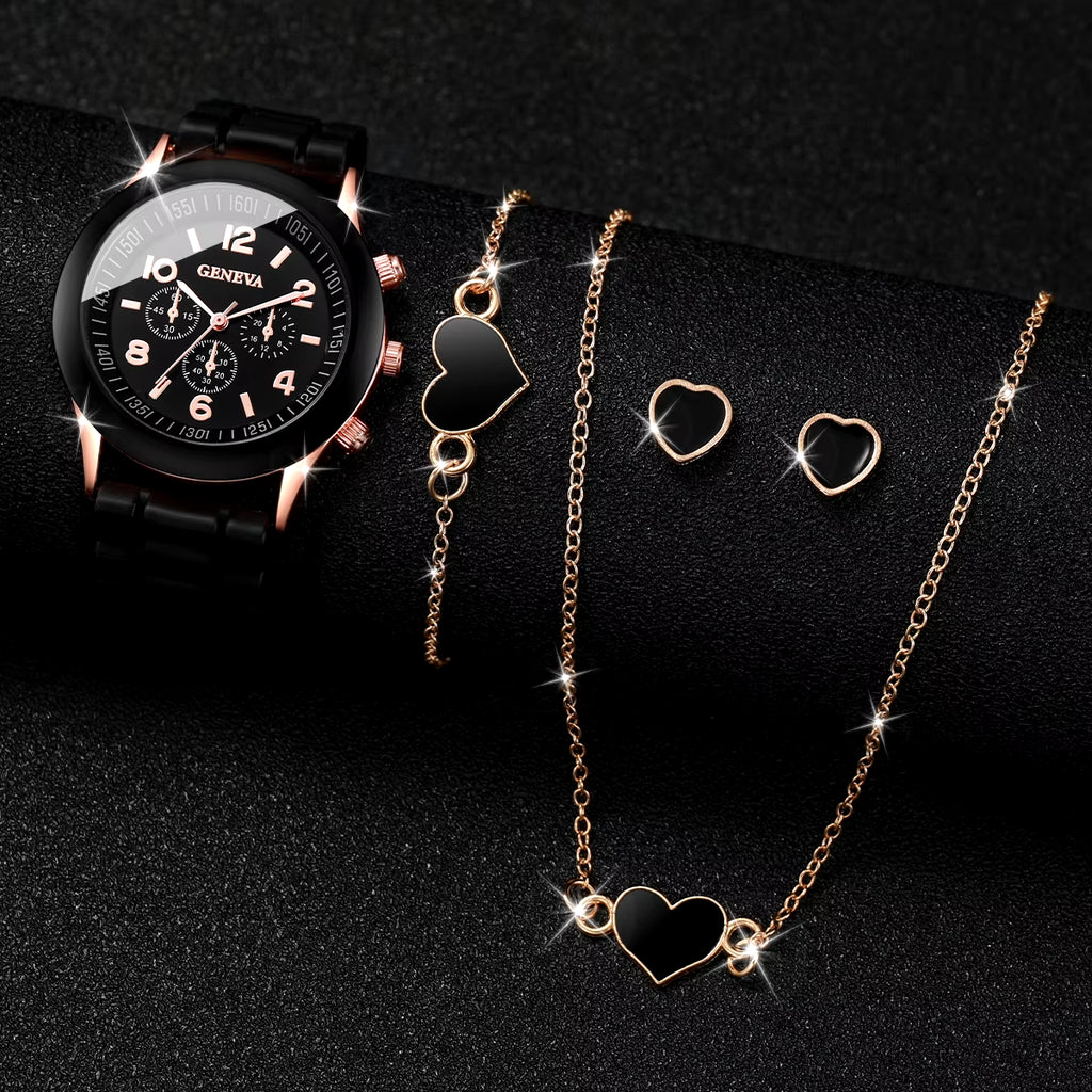 5/6PCS Women Watches Fashion Silicone Band Women Quartz Watches Jewelry Set Reloj Mujer Girls Clock Gift (Without Box)