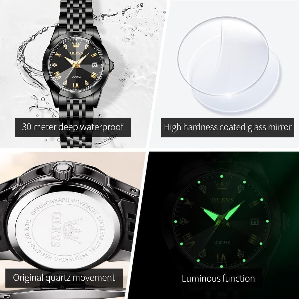 Couple Watch His and Her Set Watches Business Analog Quartz Men and Women Watches Stainless Steel Waterproof Luminous Date Wrist Watch