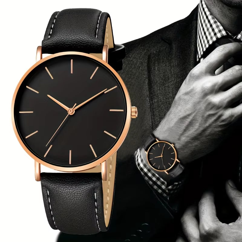 Men'S Casual Watches Men'S Simple Faux Leather Business Watches Quartz Men'S Watches, Ideal Choice for Gifts
