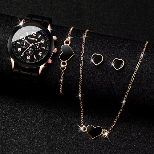 5/6PCS Women Watches Fashion Silicone Band Women Quartz Watches Jewelry Set Reloj Mujer Girls Clock Gift (Without Box)