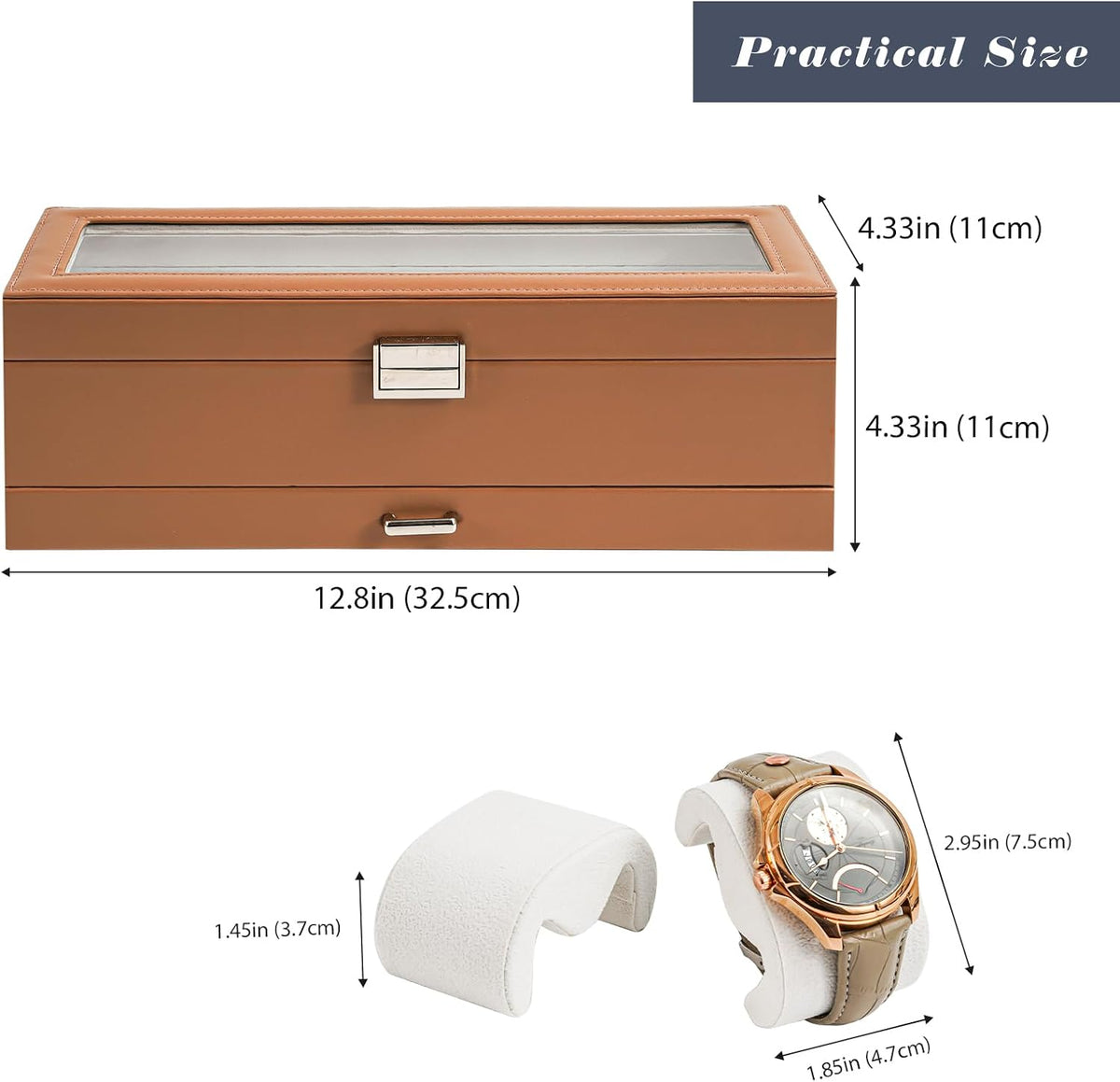 Watch Box, 6 Slot Watch Display Case with Drawer -Khaki