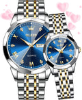 Couple Watch His and Her Set Watches Business Analog Quartz Men and Women Watches Stainless Steel Waterproof Luminous Date Wrist Watch