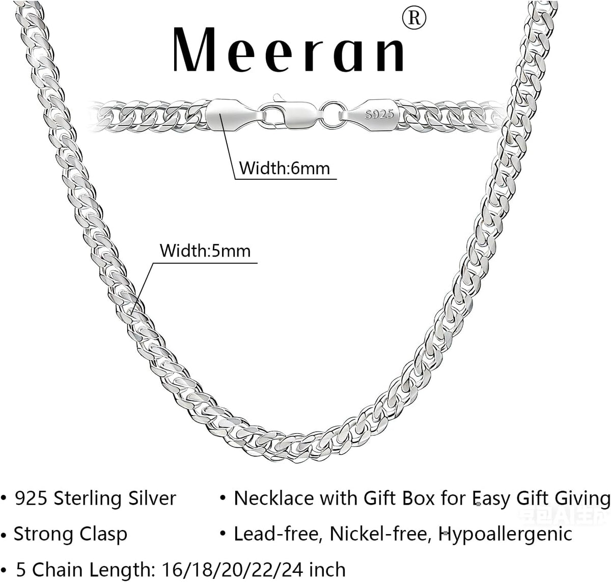 5Mm Cuban Link Chain for Men,Silver Chain for Men Women Jewelry 16-24 Inch
