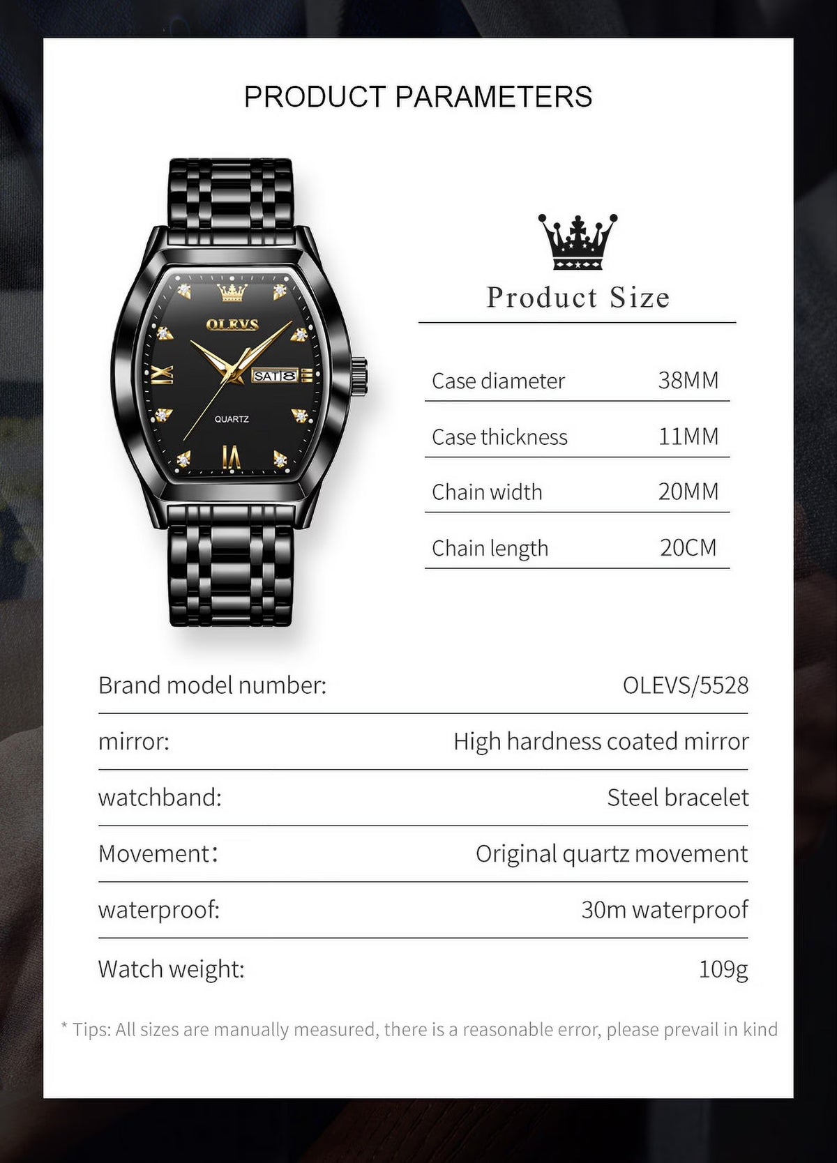Mens Watches Square Business Dress Analog Quartz Date Luxury Watches for Men Dress Casual Stainless Steel Waterproof Luminous Mens Wrist Watches Gifts Reloj Para Hombre Plated Golden/Black Dial